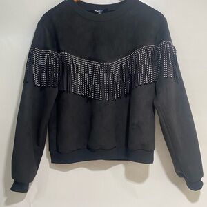 Black Studded Fringe Pullover
